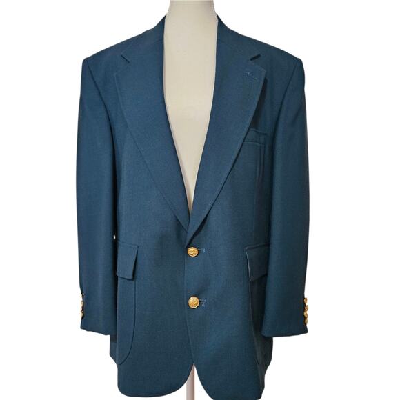 Andhurst Teal Green Gold Buttons Single Breasted Sports Coat Pit - Pit 23 Inches - Picture 1 of 11